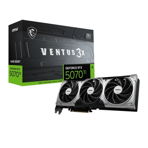 MSI NVIDIA GEFORCE RTX 5070 Ti VENTUS 3X OC 16GB GDDR7 DLSS 4 Graphics Card - Black