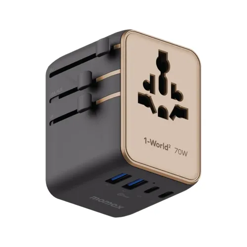 Momax 1-World 5-Port Mini Universal Travel GaN Charger 70W with Dual AC - Sandstone