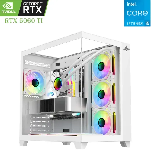PROFIN Gaming PC – Intel Core i5 14th Gen | RTX 5060 Ti 8GB | 16GB RAM | 1TB SSD – White Edition