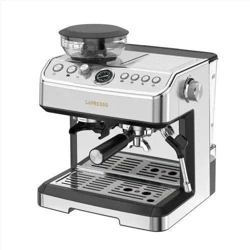 Lepresso Espresso Machine Conical Grinder & Steamer - Silver