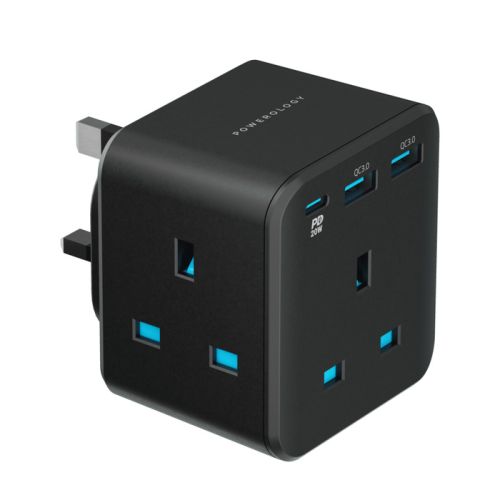 Powerology 3-outlet Wall Socket With Fast Charging USB PD 20W - Black
