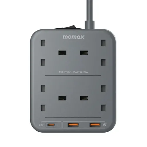 Momax ONEPLUG PD20W 2A1C 4 outlet Power Strip With USB - Grey