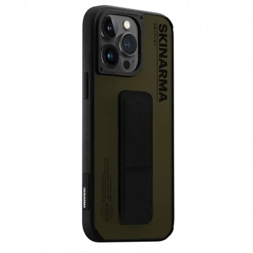 Skinarma Case For iPhone 14 Pro Max (6.7inch) - GYO With Black grip and stand - Olive Green