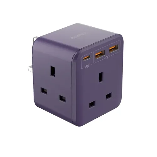 Momax Oneplug 3- Outlet Cube Extension Socket With USB -Deep Purple