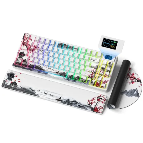 Womier SK80 Pro 75% Wireless Mechanical Keyboard with Integrated Multimedia Display (Wrist Rest / Mouse Pad) (English/Arabic)
