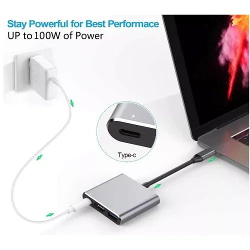 Yuanshan 3-in-1 USB-C Hub with 4K@60Hz HDMI, 100W PD Charging, USB 3.0 – Docking Station