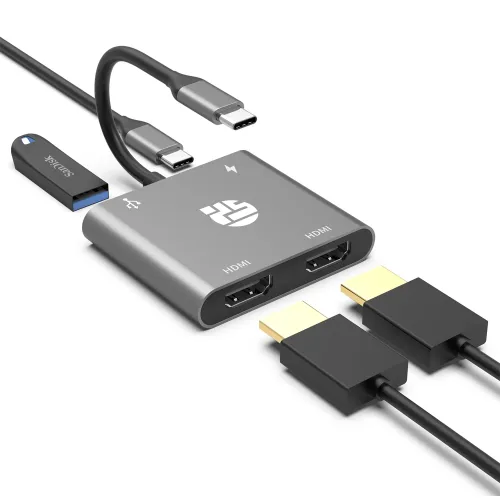 Yuanshan USB-C Hub 4-in-1 with Dual 4K HDMI, Type-C Data Docking Station