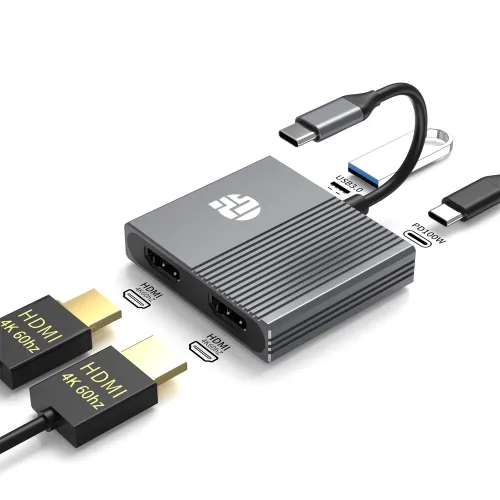 Yuanshan 4 IN 1 Type C to 2 x HDMI 4K60HZ USB3.0 PD 100W USB C HUB HDMI adapter splitter