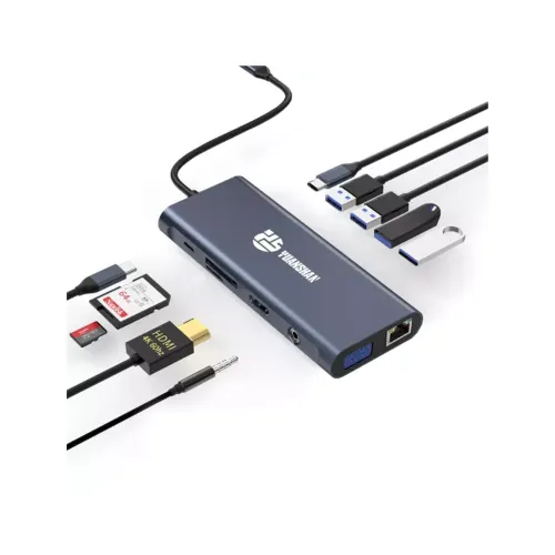 Yuanshan 12-in-1 USB-C Docking Station with 4K HDMI, VGA, USB 3.0 Hub, 100W PD, SD/TF Card Reader, Gigabit Ethernet, Audio – Universal Type-C Dock