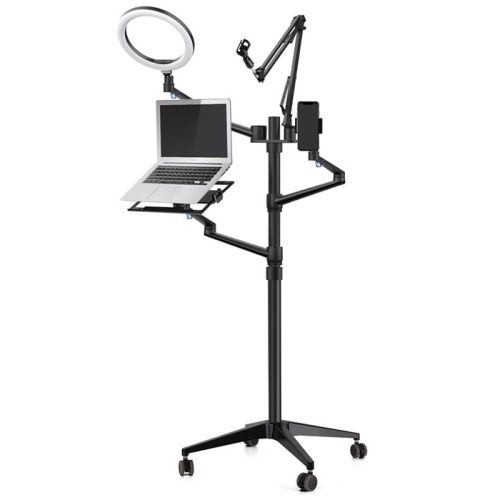 UPERGO ZB-3 4 in 1 Movable Selfie Ring Light And Desktop/Monitor Arm, Mic Stand, Phone Holder For upto 17" Laptop - Black
