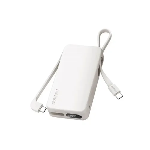 Momax 1-power Vital+ 10000mah Battery Pack With Dual Built-in Usb-c Cable - White