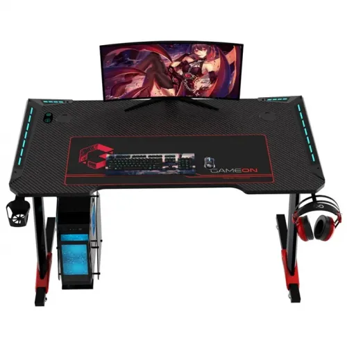 GAMEON Raptor II Series Z-Shaped RGB Flowing Light Gaming Desk (Size: 1400-600-720mm)