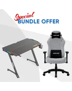 Twisted Minds Z Shaped Gaming Desk With Anda Seat Gaming Chair Grey Bundle Offer