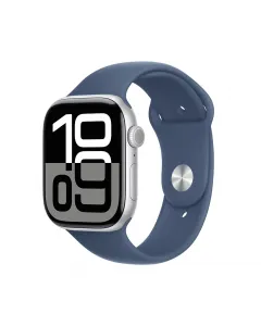 Apple Watch Series 10 Gps 46mm Silver Aluminium Case With Denim Sport Band - M/l