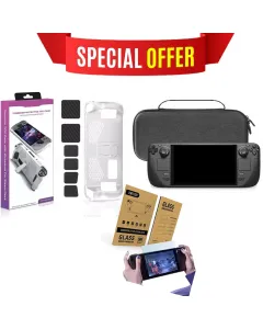 Steam Deck Oled Tpu Protective Case With Bracket And Sticker White & Eva Carry Bag With Screen Protector Bundle Offer