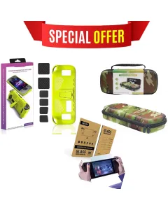 Steam Deck Oled Tpu Protective Case With Bracket And Sticker Green & Eva Carry Bag Army Green With Screen Protector Bundle  Offer