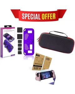 Steam Deck Oled Tpu Protective Case With Bracket And Sticker Purple & Eva Carry Bag Black With Red Line With Screen Protector Bundle Offer