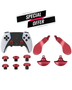 Metal Joystick Cap 6pcs & Metal Back Key 4 Pcs - Red For Ps5 Edge Controller Bundle Offer
