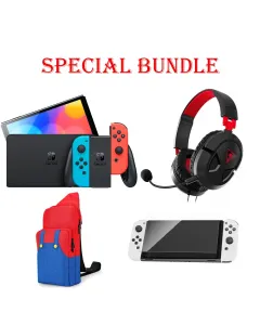 Nintendo Switch – Oled Model W/ Neon Red & Neon Blue Joy-con With Tempered Glass / Owngen Cute Travel Bag And Turtle Beach Recon 50 Wired Headset Special Bundle