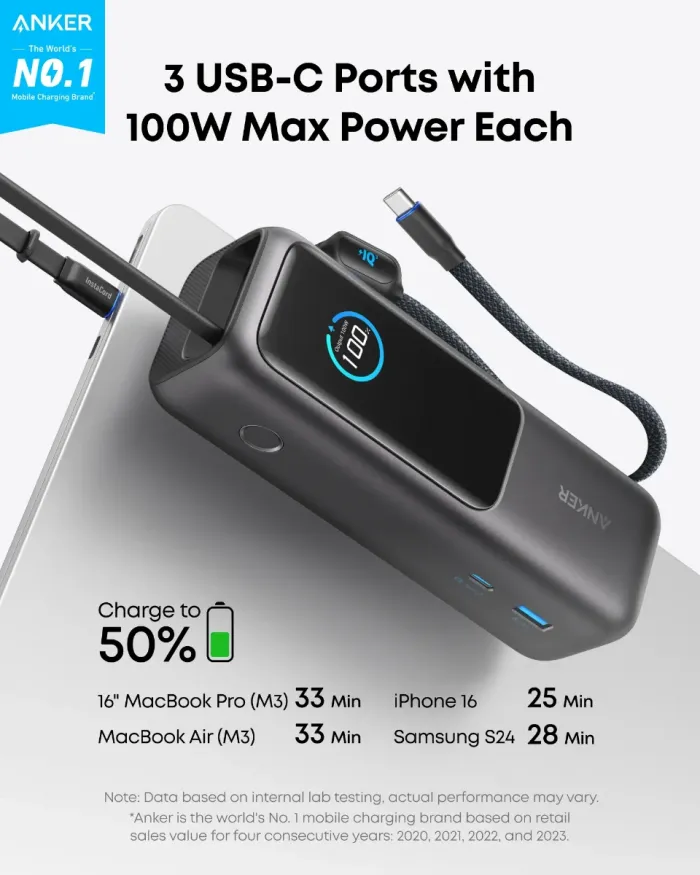 Anker Power Bank 25000mah 165w Ultra-fast Portable Charger