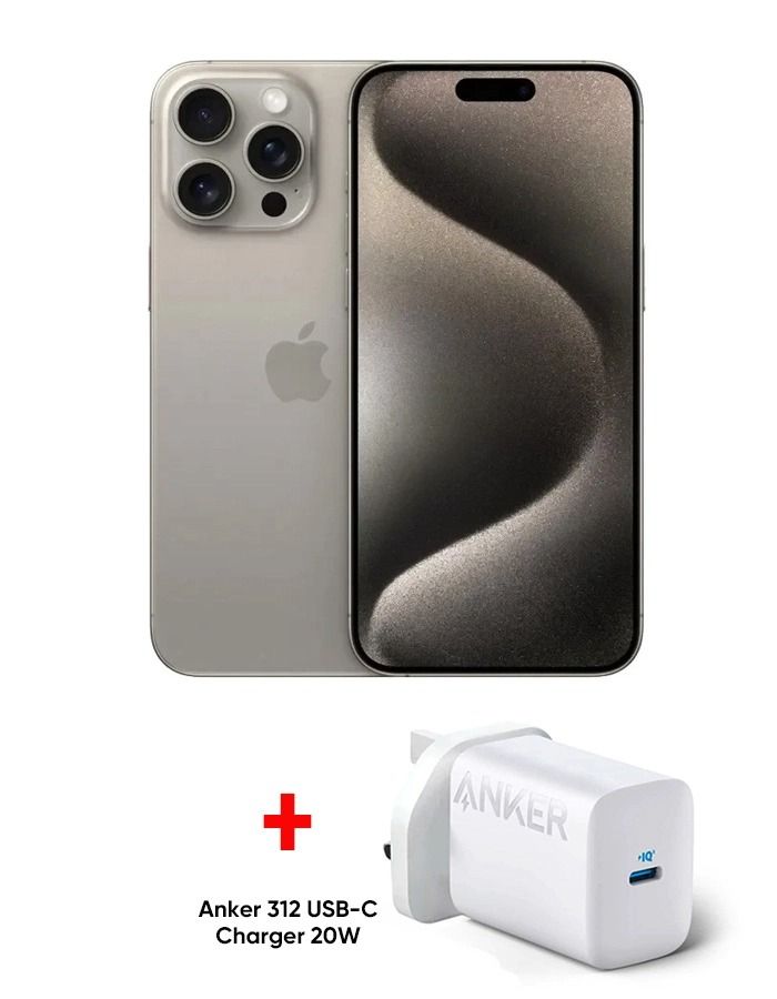 Shop Apple Iphone 15 Pro 512gb - Natural Titanium With Anker Charger 20w  Bundle at the best price in Kuwait from Alfuhod