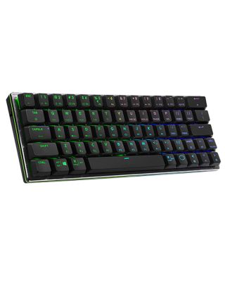لوحة مفاتيح كهربائية كهربائية لاسلكية 60% لون رمادي داكن SK622 من كولرماستر مع مفاتيح زرقاء منخفضة، أغطية مفاتيح جديدة ومحسنة، وتصميم ألومنيوم مصقول
