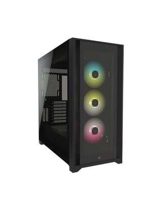 كيس كمبيوتر ميد تاور ICUE 5000X من شركة كورسير به اضاءه ار جي بي اللون ألاسود