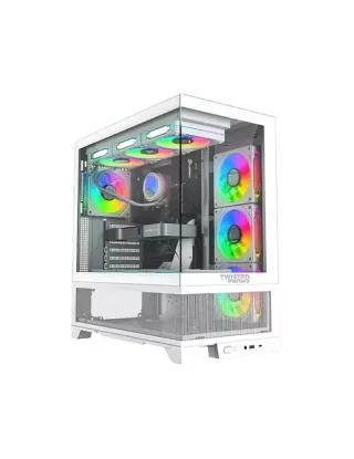 Twisted Minds Phantek-07 Mid Tower Two Panel Front & Left Side Tempered Glass Case With 7 Rgb Fans - White