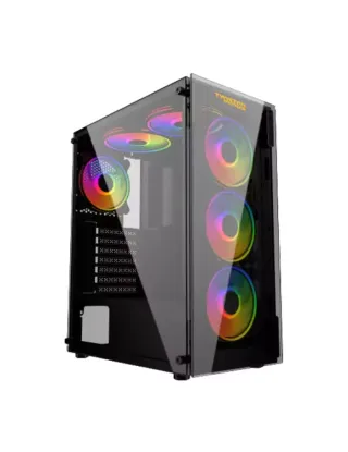 Twisted Minds Manic Shooter-03 Mid Tower Two Panel Front & Left Side Tempered Glass Case With 4 Rgb Fans - Black
