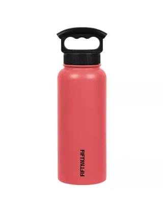 Fifty Fifty Vacuum Insulated Bottle 3 Finger Lid 1l - Coral