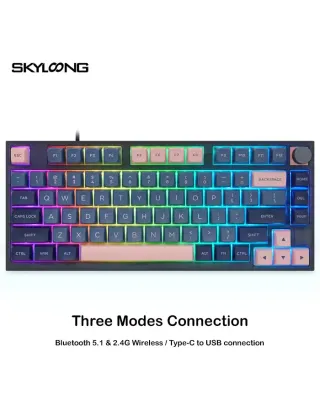 Skyloong Gk75 Three Modes Connection - Blue-pink (Mechanical & Hot-swappable Knob) Gaming Keyboard (Switch Red)
