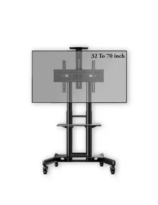 Gamvity Trolley With Wheels Adjustable Height Mobile Tv Mount Stand Height Adjustable Lcd Screen Floor Stand Carts With Dvd Shelf (32-70inch)