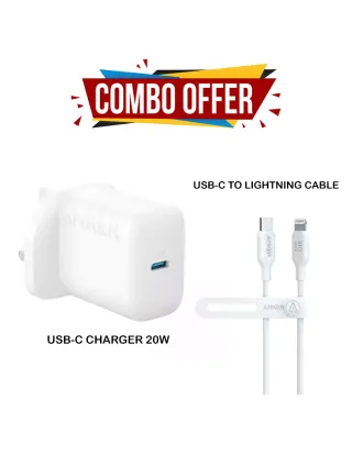 Anker 312 Usb-c Charger 20w With Usb-c To Lightning Cable 3ft - White (Bundle)