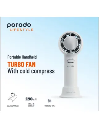 Porodo Lifestyle Portable Handheld Turbo Fan With Cold Compress 5w 2200mah - White