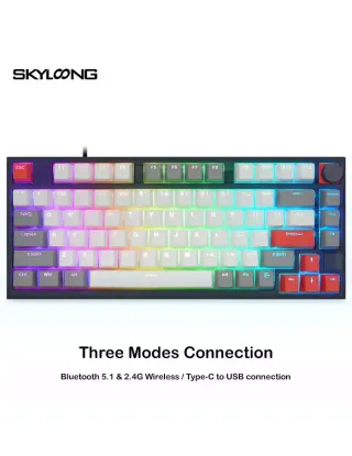 Skyloong Gk75 Double Shot - Grey-white-red (Mechanical & Hot-swappable Knob) Gaming Keyboard (Switch Blue)