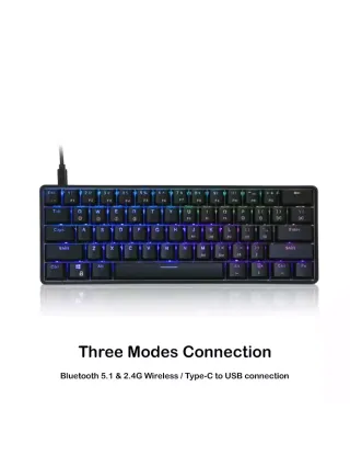 لوحة مفاتيح ميكانيكية للألعاب SKYLOONG GK61 بثلاثة أوضاع ABS باللون الاسود- سويتش باللون البني