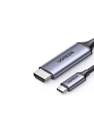 كيبل تايب سي الي HDMI  الطول 1.20 متر دقة تصل الي 4 كي 60 هرتز من شركة UGREEN اللون الأسود في رمادي