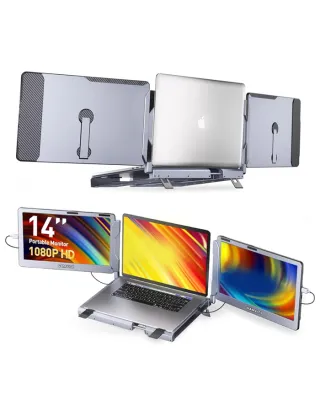 Gamvity F2 14-inch Triple Screen Laptop Monitor Extender With 360 ° Rotation Stand - Plug & Play Compatibility For Windows, Surface, Apple M2