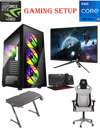 Fsp Intel Core I5 14th Gen Gaming Pc With Monitor / Desk / Chair And Gaming Kit Bundle Offer