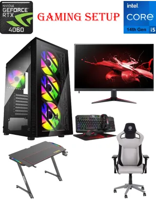 Fsp Intel Core I5 14th Gen Gaming Pc With Monitor / Desk / Chair And Gaming Kit Bundle Offer
