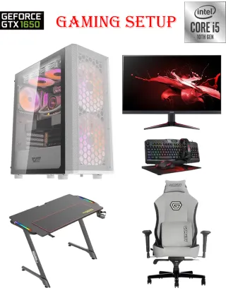 Darkflash Intel Core I5-10th Gen Gaming Pc With Monitor / Desk / Chair And Gaming Kit Bundle Offer - White