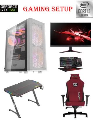 Darkflash Intel Core I5-10th Gen Gaming Pc With Monitor / Desk / Maroon Chair And Gaming Kit Bundle Offer